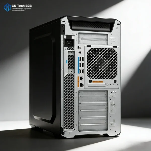 HP Z8 Fury G5 workstation rear ports, Thunderbolt 4, USB 3.2, RJ-45 Ethernet, PCIe slots, tool-less expansion, enterprise workstation connectivity