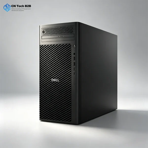 Dell Pro Max Tower T2 tower PC left side view, front IO ports, expandable chassis for AI GPU upgrades