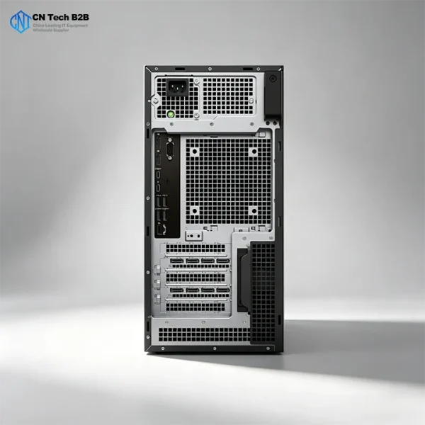 Dell Pro Max Tower T2 workstation rear view, full expansion slots, high speed ports, dedicated GPU space for AI computing