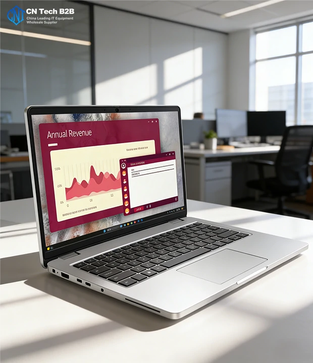DELL Pro14 PC14250 open office view, business productivity, hybrid work laptop, office workstation