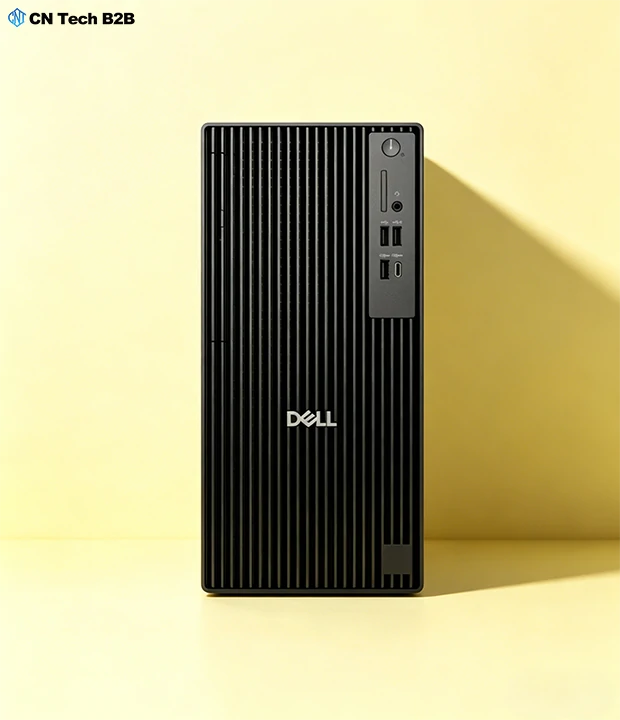 Dell QBT1250 desktop straight front close up, easy access front USB-C, USB-A and audio ports for fast daily peripheral connection