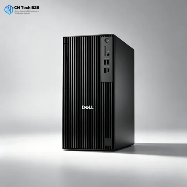 Dell QBT1250 compact mid tower desktop PC side front view, sleek modern industrial chassis for professional business workspace