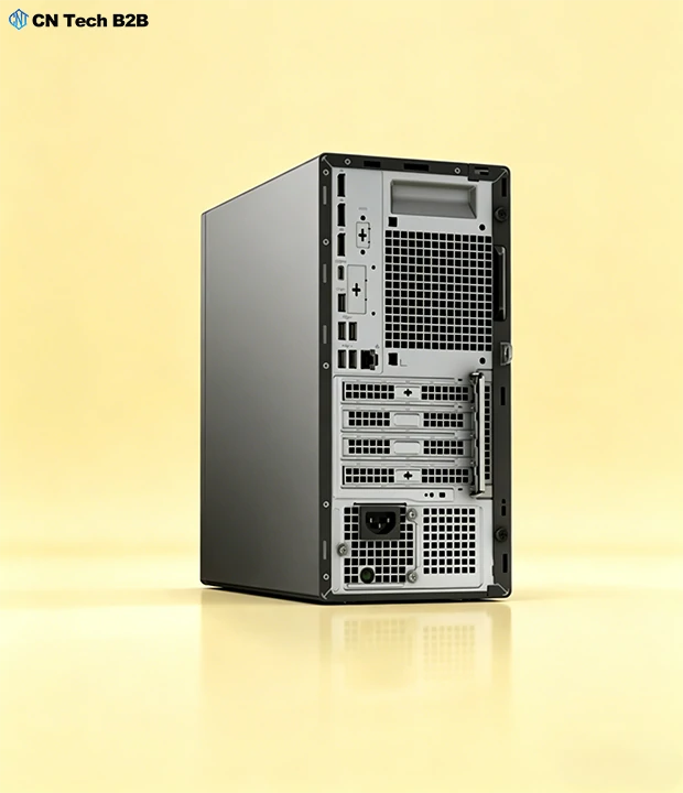 Dell QBT1250 desktop rear side angle view, large expansion space and advanced airflow cooling for high load continuous computing tasks