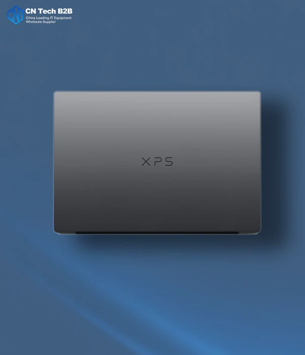 Dell XPS 16 2026 closed top-down view, XPS logo, premium laptop lid, flagship design