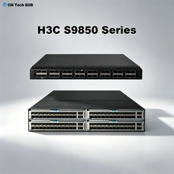 H3C S9850 series overview showing modular S9850-4C and fixed S9850-32H switches, complete high-performance data center switching portfolio