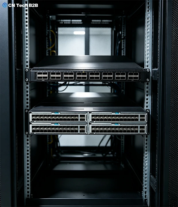 H3C S9850-4C and S9850-32H switches installed in standard 19-inch server rack, showing data center deployment