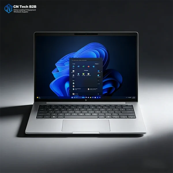 HP EliteBook 8 G1i AI PC with Intel Core Ultra 7 processor, 14-inch silver laptop on desk, enterprise business notebook