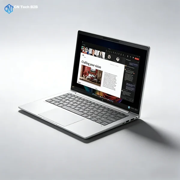 HP EliteBook 8 G1i right side view showing 2x Thunderbolt 4 ports, HDMI 2.1, and power button with fingerprint reader, business laptop connectivity