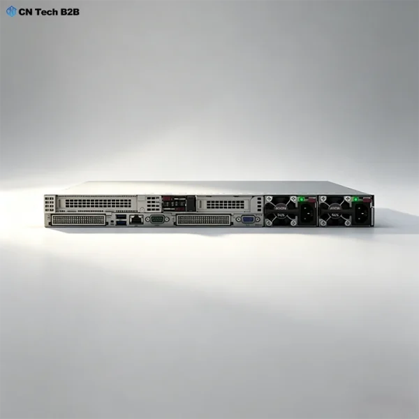 Rear back view of HPE DL325 Gen11 rack server, showing full rear IO ports, dual hot-plug redundant power supplies and high efficiency cooling fans