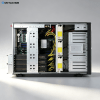 Internal view of CNETX-08 custom tower server, showing multi-GPU expansion slots, high-capacity power supplies, and flexible storage bays for AI, rendering, and high-performance workloads