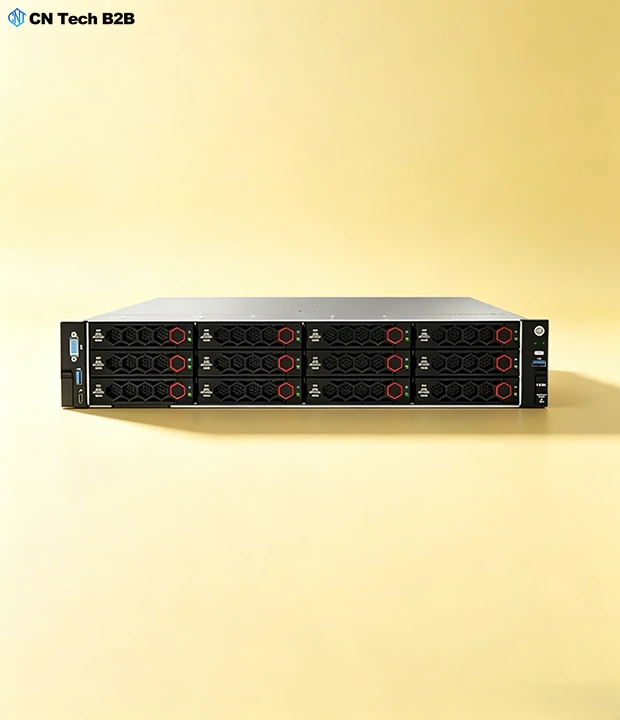 Close-up view of H3C R4900 G6 server showing 12 hot-swappable 3.5-inch drive bays, designed for high-capacity HDD deployments