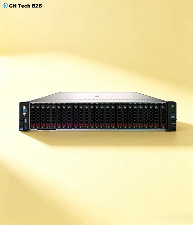 Close-up view of H3C R4900 G6 server showing 24 hot-swappable 2.5-inch drive bays, supporting high-density NVMe SSDs for maximum storage performance
