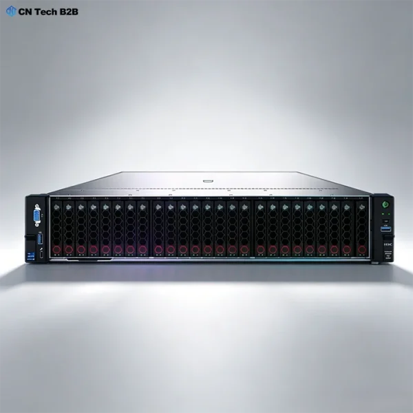Front view of H3C R4900 G6 server with 24 hot-swappable 2.5-inch drive bays, supporting NVMe SSDs for ultra-fast I/O in latency-sensitive workloads
