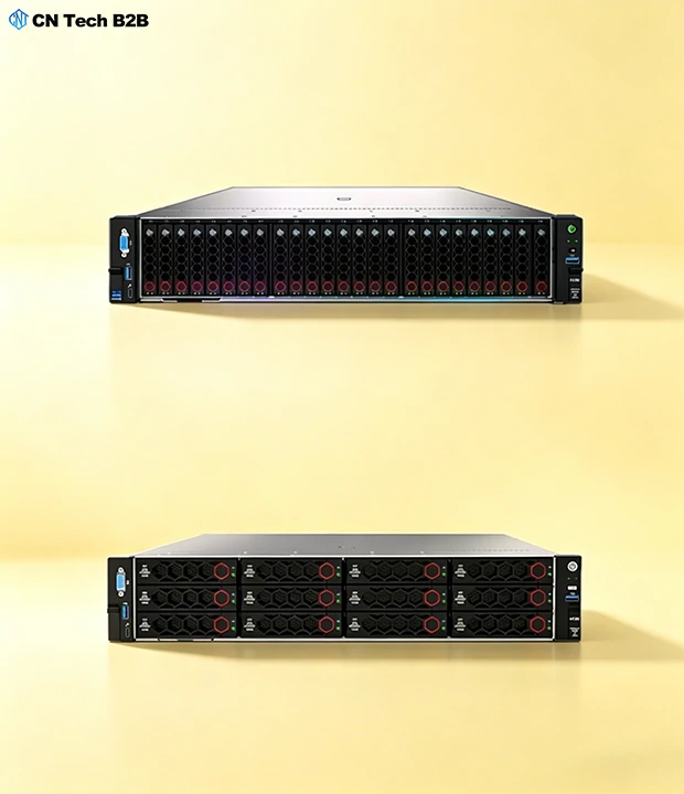 Overview of H3C R4900 G6 series servers showing 24x2.5" and 12x3.5" drive models, demonstrating flexible storage options for diverse enterprise needs