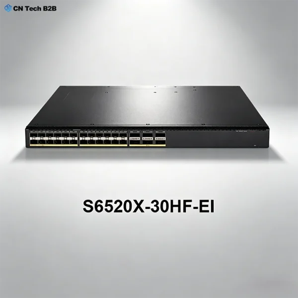 Front view of H3C S6520X-30HF-EI switch, 24x10G SFP+ and 6x40G QSFP+ ports, compact Layer 3 switch for enterprise distribution and data center TOR access