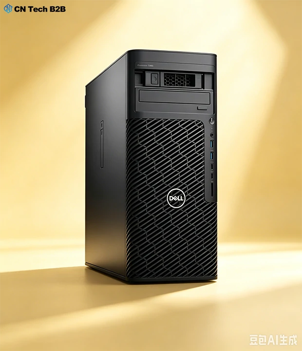 Dell Precision 5860 tower workstation front side view with optional optical drive bay for legacy media archival and CAD disc workflows
