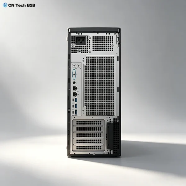 Rear I/O panel of Dell Precision T5860 tower workstation with 10G Ethernet, PCIe Gen4 slots and multi-port USB connectivity