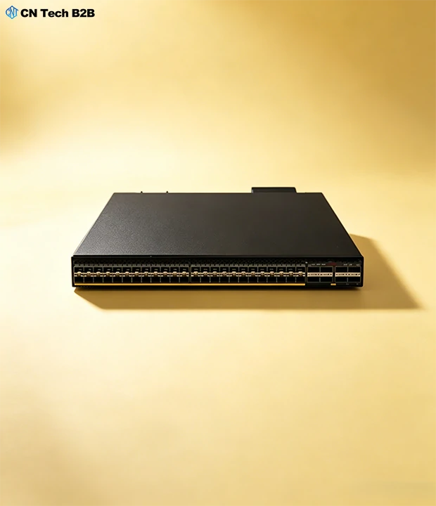 studio shot of H3C S6550X-56HF-HI hybrid 10G SFP+ and 100G QSFP28 aggregation switch for campus and IDC rack access