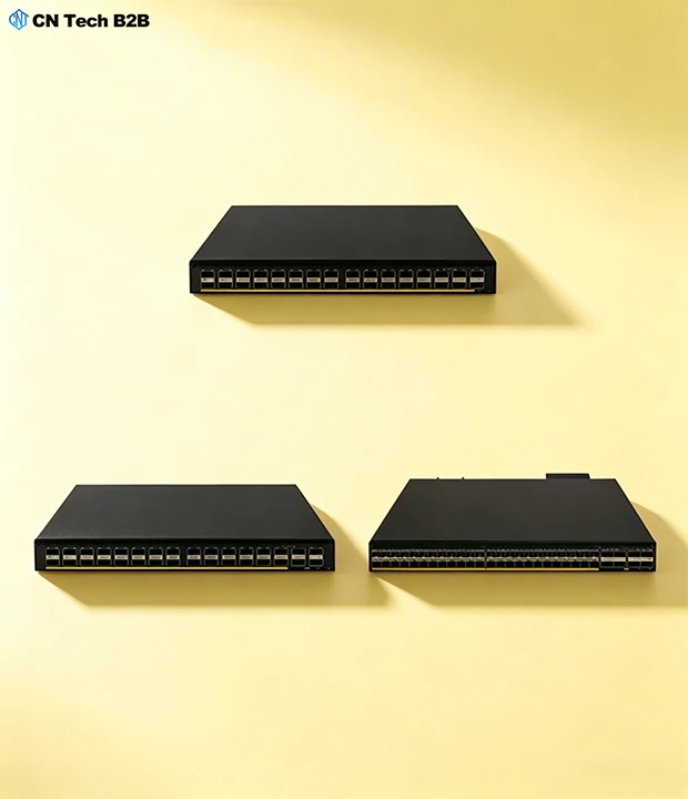 Side-by-side comparison of three H3C S6550X-HI switch models: 32H-HI, 32Q-HI, 56HF-HI for data center ToR, aggregation and spine layers