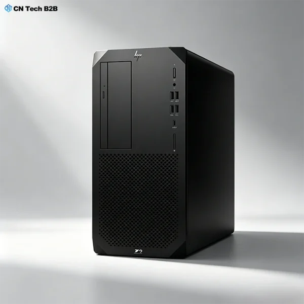 HP Z2 G9 Tower Compact Profile Space-Saving Office-Friendly Workstation Chassis Side profile view of HP Z2 G9 compact tower workstation with optimized airflow cooling for design office use