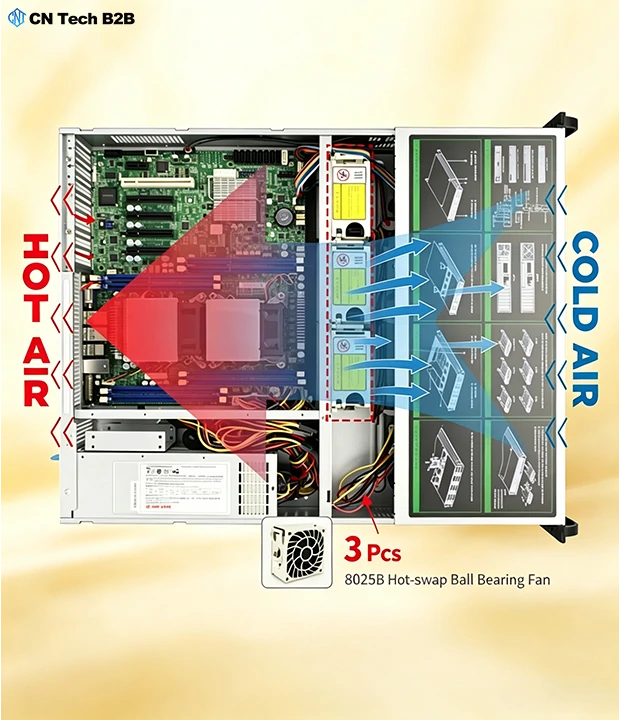 DDR5 ECC server memory and 2U CPU heatsinks inside CNETX-S26508