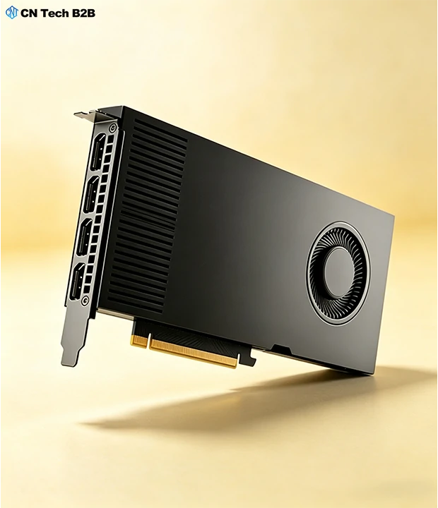 NVIDIA RTX 4000 Ada 20GB workstation GPU angled front IO port view 4 displayport cream background single slot blower