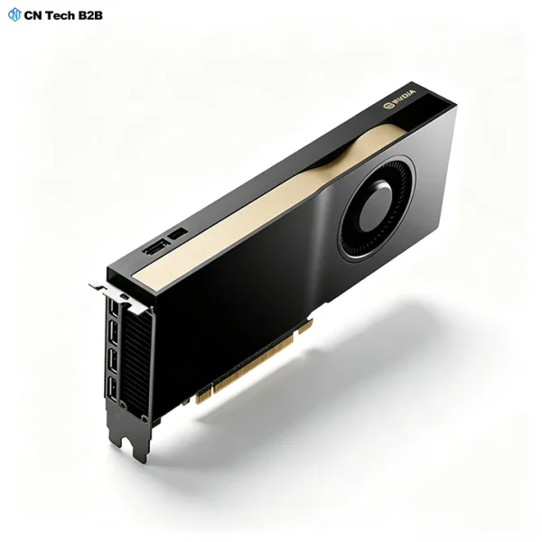 NVIDIA RTX 4500 Ada 24GB professional workstation GPU angled full card shot gold trim single slot blower graphics card