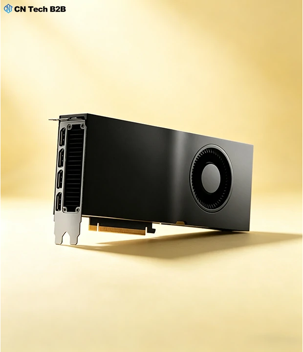 NVIDIA RTX 4500 Ada 24GB professional workstation graphics card premium marketing angled blower fan shot