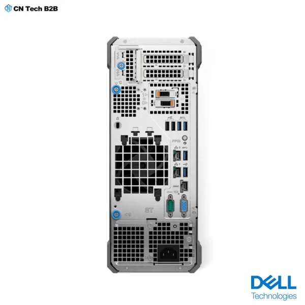 Dell PowerEdge T160 rear I/O panel with PCIe slots, dual RJ45 ports, iDRAC management and USB connectors
