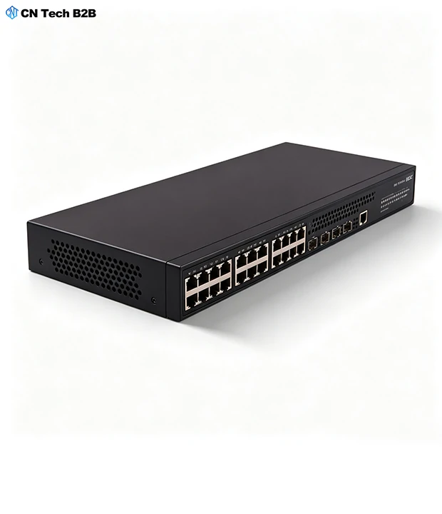 H3C S5130S-28P-EI-R switch front panel detail showing RJ45 ports, SFP slots and ventilation grilles