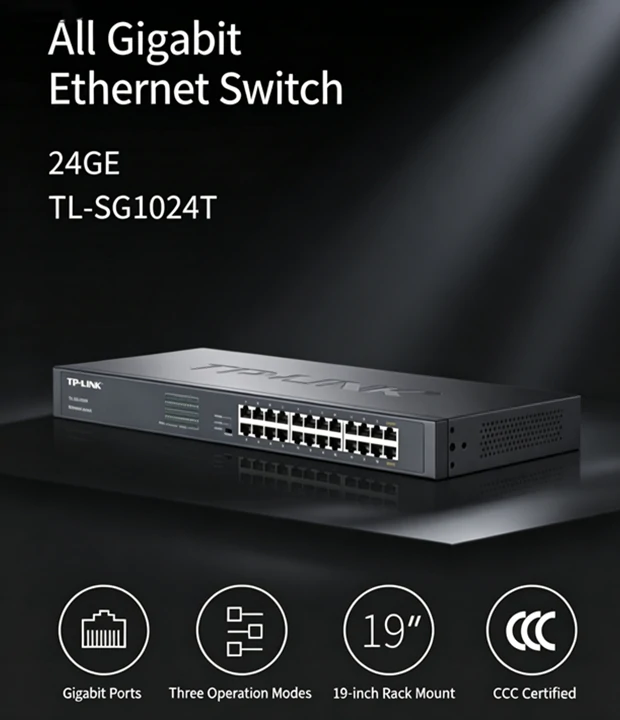 TL-SG1024T 24 Gigabit RJ45 ports with store-and-forward wire-speed switching technology