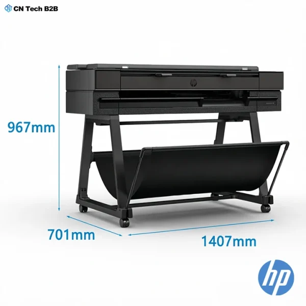 HP DesignJet T850 MFP Dimensions & Size -1407×701×967mm Compact A0 Printer HP DesignJet T850 MFP printer dimensions showing width height and depth measurements