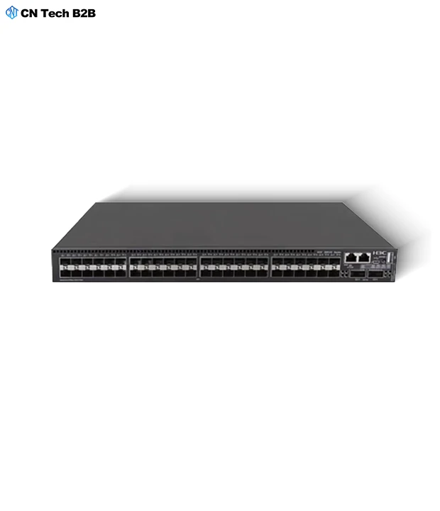 Detailed view of H3C S6520X-54HC-UPWR-EI switch ports showing 48 PoE++ RJ45 and 6 40/100G QSFP28 interfaces