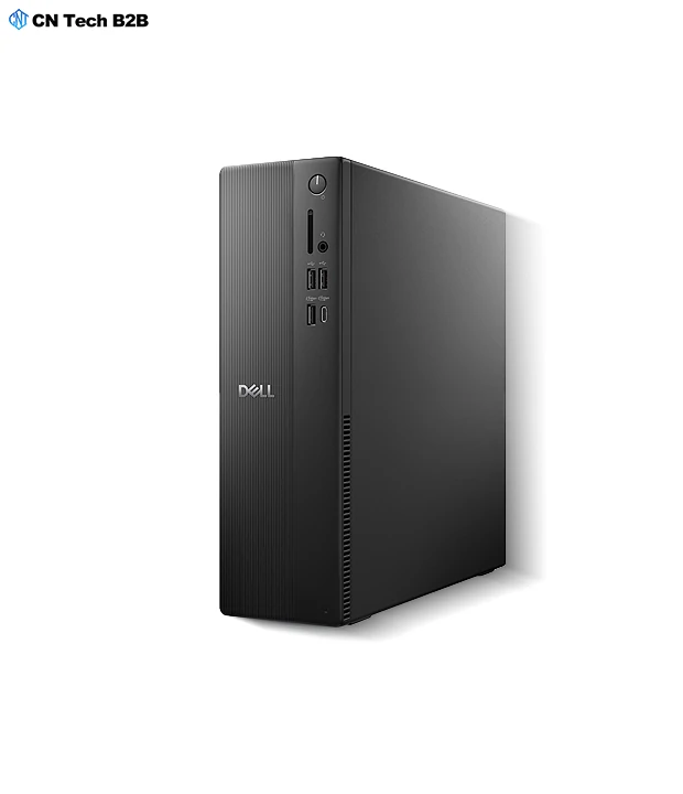 Diagram of Dell ECS1250 Slim Desktop front ports labeled power button, card reader, headset and USB-C
