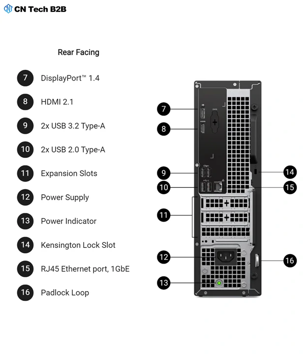 Dell ECS1250 Slim Desktop size diagram 303.5mm tall 95mm wide 293mm deep 8.5L tower