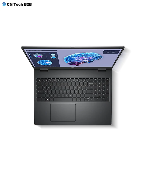 Top-down view of Dell Precision 7680 keyboard numpad and large touchpad mobile workstation